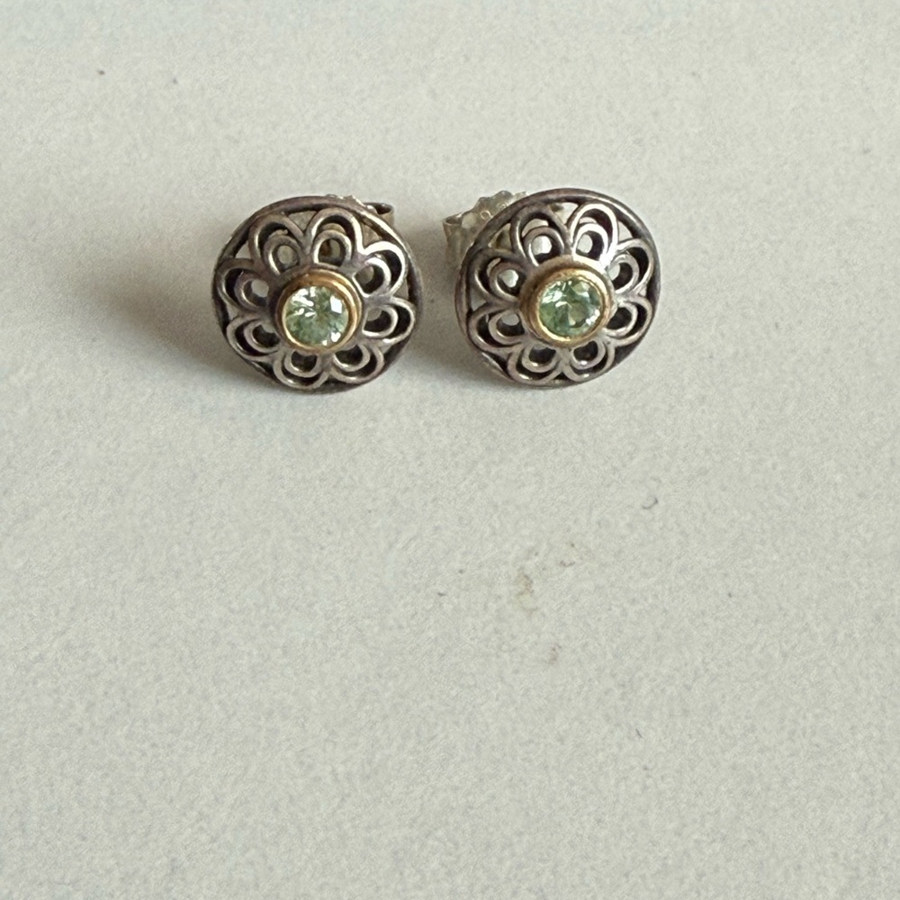 Brighton Silver and Gold Earrings with Green Accent